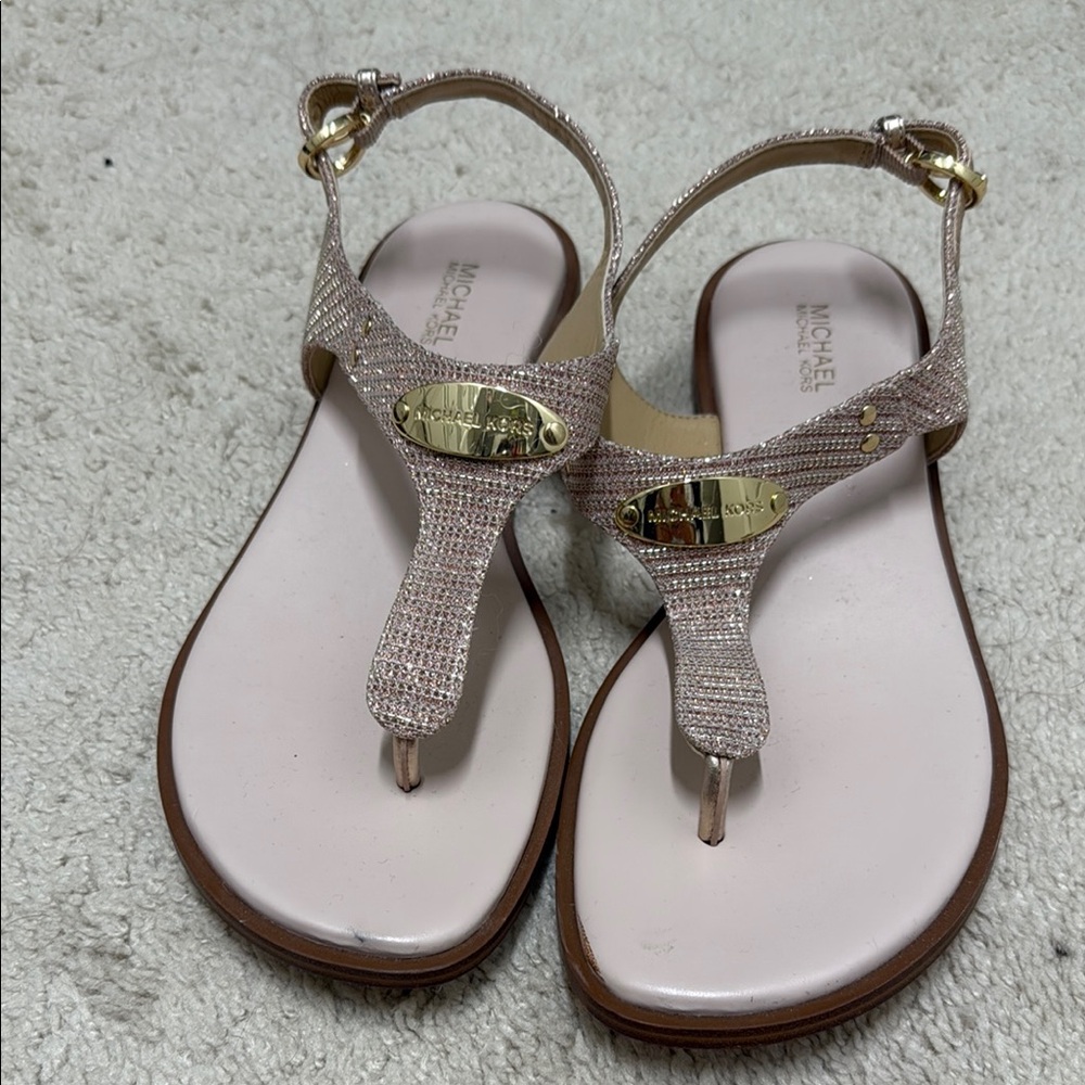 Michael Kors pink T-Strap Sandals with Textured Straps